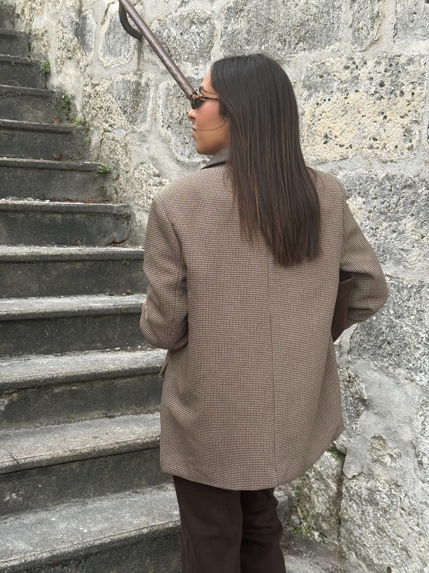 Blazer  à carreau col cuir