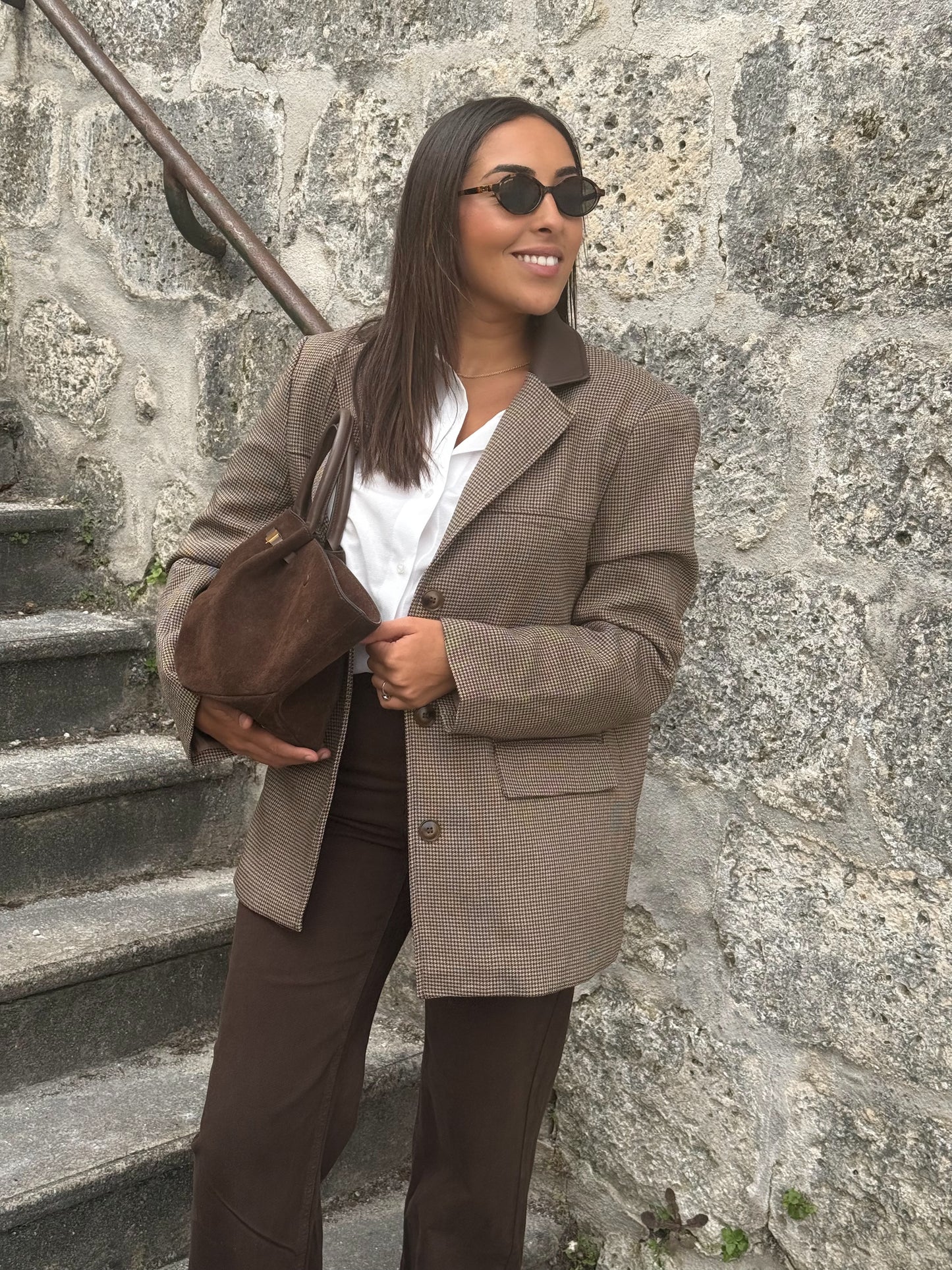 Blazer  à carreau col cuir