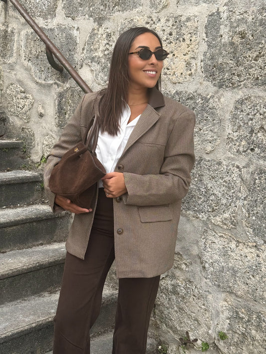 Blazer  à carreau col cuir